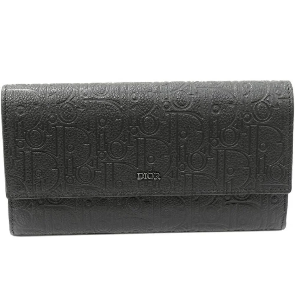 Christian Dior Zipper Long Wallet With Change Pocket Gravity Leather Long